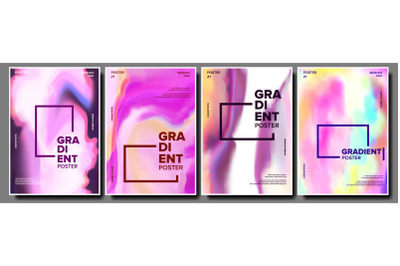 Gradient Fluid Poster Set Vector. Minimal Wallpaper. Abstract Wave. Modern Sreen. Colorful Geometric Shape. Poster Composition. Futuristic Flyer. Liquid Design Illustration