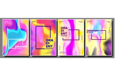 Gradient Fluid Poster Set Vector. Dynamic Layout. Digital Concept. Motion Backdrop. Commercial Cover. Magazine Blank. Future Color. Liquid Design Illustration