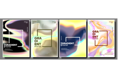 Gradient Fluid Poster Set Vector. Aurora Light. Chemical Hologram. Blurred Mixture. Decoration Art. Liquid Design Illustration