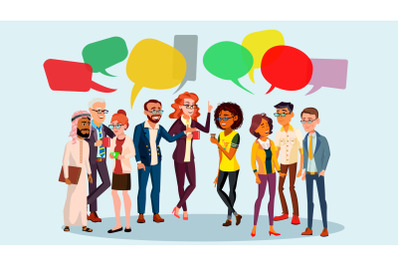 People Group Chat Vector. Business People. Communication Social Network. Social Group.Speech Bubbles. Illustration