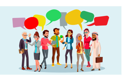 People Group Chat Vector. Communication Bubble. Teamwork. Office Lifestyle. Message. Speech Bubbles. Illustration