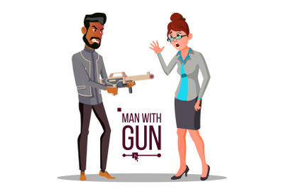 Businessman With Gun Vector. Unsuccessful. Bankruptcy Concept. Isolated Flat Illustration