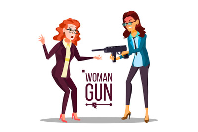 Business Woman With Gun Vector. Spy, Criminal. Unsuccessful. Isolated Flat Illustration