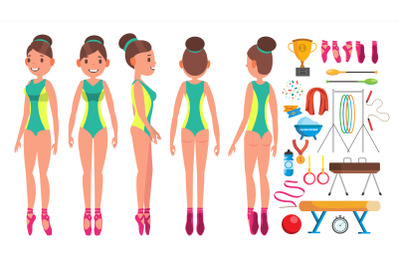 Gymnastics Female Vector. Beauty Performance. Sport. Choreography. Isolated Flat Cartoon Character Illustration