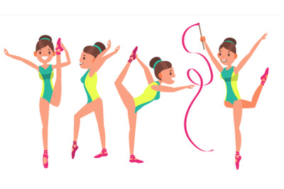 Gymnastics Girl Player Female Vector. Exercise Tournament. Plasticity. Decorative. Cartoon Athlete Character Illustration