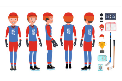 Professional Ice Hockey Player Vector. Set Players Silhouettes. Winter Sport. Isolated Flat Cartoon Character Illustration