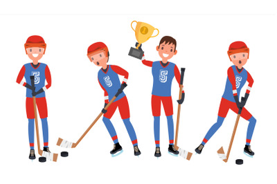 Ice Hockey Man Player Vector. Sports Concept. Athlete In Action. Cartoon Character Illustration