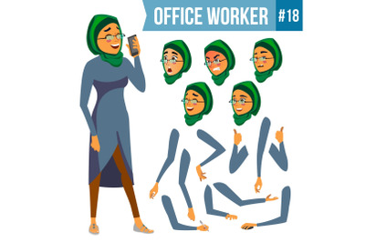 Office Worker Vector. Woman. Smiling Servant, Officer. Businessman Human. Lady Face Emotions, Various Gestures. Animation Creation Set. Isolated Flat Cartoon Character Illustration