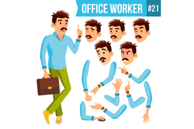 Office Worker Vector. Emotions, Gestures. Animation Creation Set. Business Person. Career. Modern Employee, Workman. Isolated Flat Cartoon Character Illustration