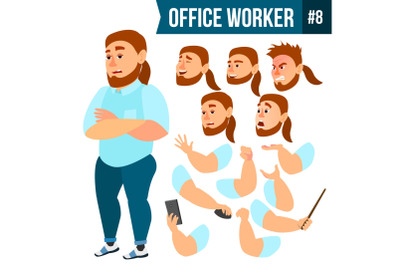 Office Worker Vector. Face Emotions, Various Gestures. Animation Creation Set. Business Person. Career. Modern Employee, Workman, Laborer. Isolated Flat Cartoon Character Illustration