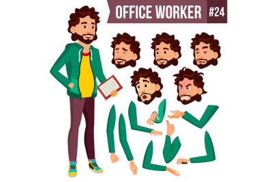 Office Worker Vector. Animation Creation Set. Adult Business Male. Successful Corporate Officer, Clerk, Servant. Isolated Flat Character Illustration