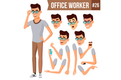 Office Worker Vector. Animation Creation Set. Businessman Worker. Happy Job. Partner, Clerk, Servant, Employee. Isolated Flat Cartoon Illustration