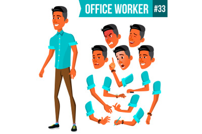 Office Worker Vector. Face Emotions, Various Gestures. Animation. Businessman Human. Modern Cabinet Employee, Workman, Laborer. Isolated Flat Cartoon Character Illustration