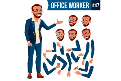 Office Worker Vector. Turkish. Turk. Face Emotions, Various Gestures. Animation Creation Set. Business Human. Smiling Manager, Servant, Workman, Officer. Flat Character Illustration