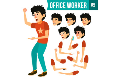 Office Worker Vector. Face Emotions, Various Gestures. Animation Creation Set. Adult Business Male. Successful Corporate Officer, Clerk, Servant. Isolated Flat Character Illustration