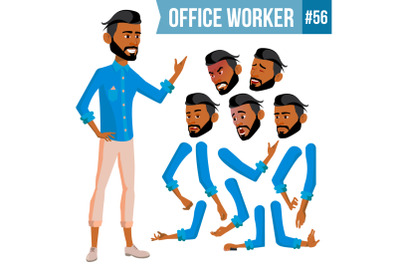 Arab Office Worker Vector. Thawb, Thobe. Ghutra. Face Emotions, Various Gestures. Animation Creation Set. Business Worker. Career. Professional Workman, Officer, Clerk. Illustration