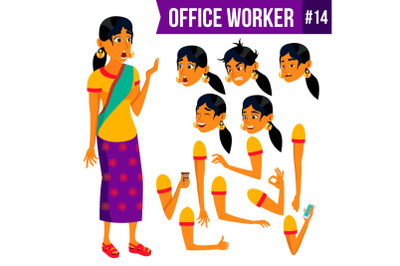 Office Worker Vector. Woman. Professional Officer, Clerk. Businessman Female. Lady Face Emotions, Various Gestures. Animation Creation Set. Isolated Flat Character Illustration