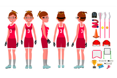 Women s lacrosse Vector. Lacrosse Practice. Teammates. Aggressive Women s player. Isolated Flat Cartoon Character Illustration