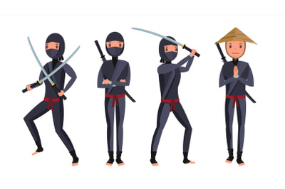 Classic Ninja Vector. Warrior Samurai In Mask. Isolated Cartoon Illustration