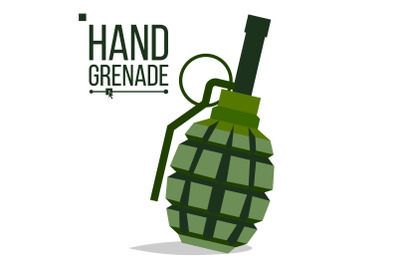 Grenade Vector. Big Bang. Green Classic Hand Grenade Bomb. Army Object. Battle Explosion. Artillery Military Design Element. Flat Isolated Cartoon Illustration