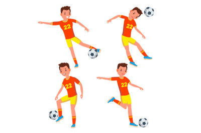 Soccer Young Man Player Vector. Man. Modern Championship. Kick. Flat Athlete Cartoon Illustration