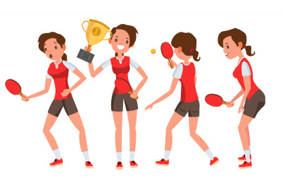 Table Tennis Young Woman Player Vector. Twists The Ball. Ping Pong. Girl Athlete. Flat Cartoon Illustration