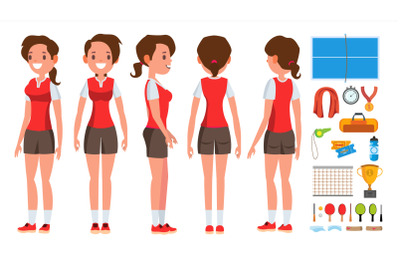 Table Tennis Girl Player Female Vector. Game Match. Ping Pong. Cartoon Athlete Character Illustration