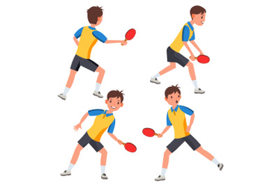 Table Tennis Male Player Vector. In Action. Twists The Ball. Ping Pong. Cartoon Character Illustration