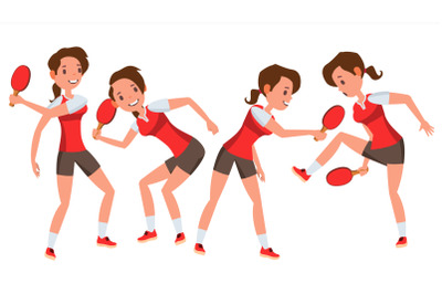 Table Tennis Player Female Vector. Receives The Ball. Stylized Player. Isolated Flat Cartoon Character Illustration