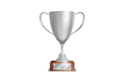 Silver Trophy Cup. Winner Concept. Award Design. Isolated On White Background Vector Illustration