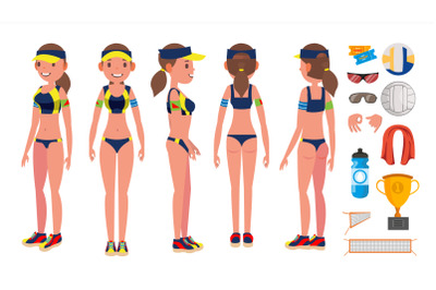 Beach Volleyball Player Vector. Beach Volley. Summer Team Sport. Isolated Flat Cartoon Character Illustration