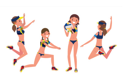 Beach Sport Volleyball Player Vector. Match Competition. Sport Event. Isolated On White Cartoon Character Illustration