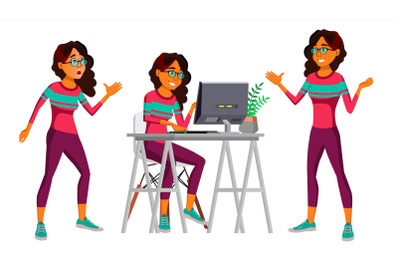 Office Worker Vector. Woman. Happy Clerk, Servant, Employee. Business Human. Arab. Saudi. Face Emotions, Various Gestures. Isolated Character Illustration