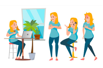 Business Woman Character Set Vector. Working People Set. Girl Boss In Action. Office, Creative Studio. Female Business Situation. Girl Programmer, Designer, Manager. Poses. Character Illustration