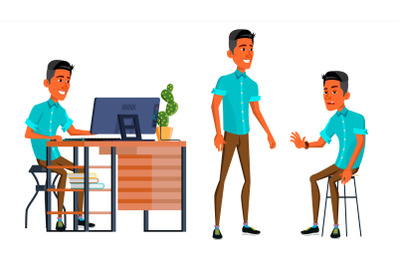 Office Worker Vector. Face Emotions, Various Gestures. Business Man. Professional Cabinet Workman, Officer, Clerk. Isolated Cartoon Character Illustration