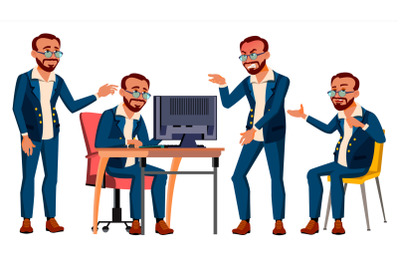 Office Worker Vector. Emotions, Gestures. Turkish. Turk. Poses. Business Human. Smiling Manager, Servant, Workman, Officer. Flat Character Illustration