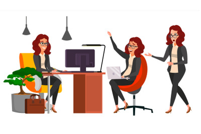 Business Woman Character Vector. Working Female, Girl. Team Room. Desk. Brainstorming. Businesswoman Working. Environment Process. Start Up Office. Effective Programmer Designer. Lifestyle Situations