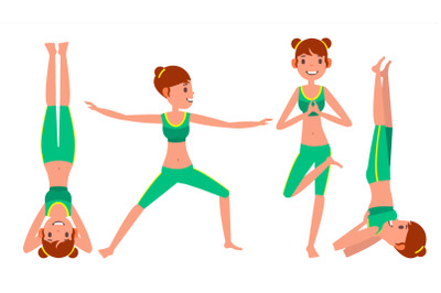 Yoga Woman Poses Set Female Vector. Yoga Figures, Silhouettes. Different Positions. Isolated Flat Cartoon Character Illustration