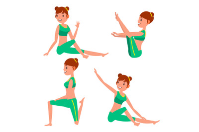 Yoga Female Vector. In Action. Meditation Positions. Flexible Girl. Cartoon Character Illustration