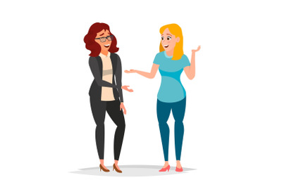 Talking Women Vector. Laughing Friends, Office Colleagues. Communicating Girls. Business Person. Situation. Isolated Flat Cartoon Illustration