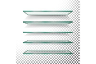 Empty Glass Shelves Template Vector Set