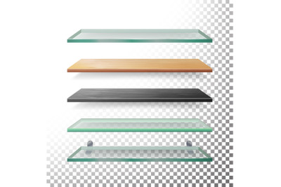 Empty Glass And Wood Shelves Template Vector