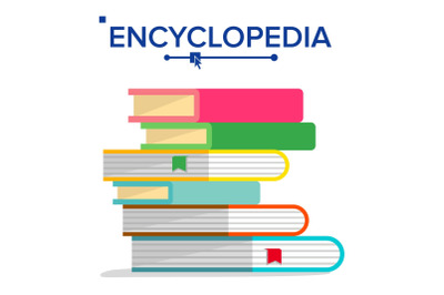 Encyclopedia Pile Vector. Books Stack With Bookmarks. Science, Learning Concept. Dictionary, Literature Textbook Icon. Flat Isolated Illustration