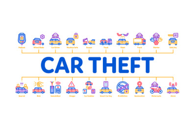 Car Theft Minimal Infographic Banner Vector