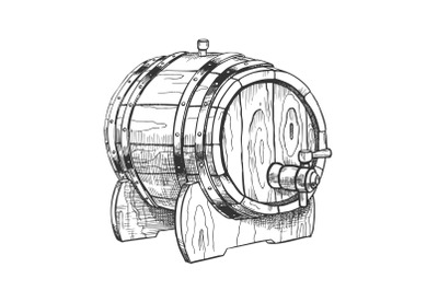 Vintage Drawn Barrel With Tap For Liquid Vector