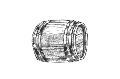 Drawn Lying Vintage Wooden Barrel Side View Vector