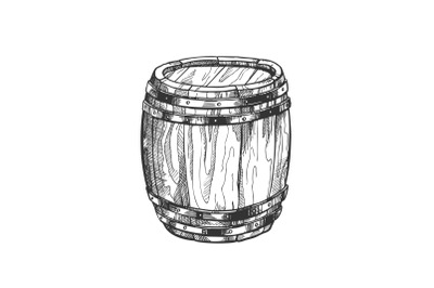 Standing Vintage Wooden Barrel Side View Vector