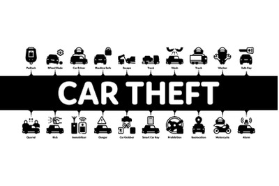 Car Theft Minimal Infographic Banner Vector