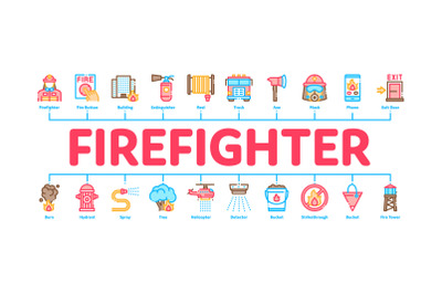 Firefighter Equipment Minimal Infographic Banner Vector