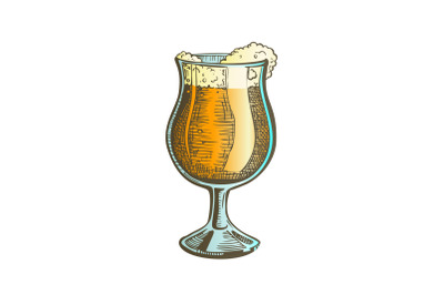 Hand Drawn Glass On Leg Color With Foam Beer Vector